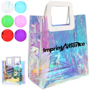 Holographic PVC Transparent Tote Bag with Leather Handle