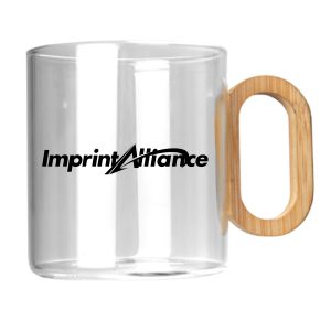 11 oz. Clear Glass Mug with Bamboo Handle and Logo