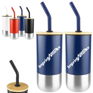 15 oz. Stainless Steel Tumbler with Bamboo Lid & Straw
