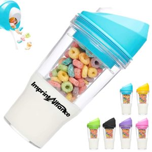 Portable Cereal and Milk Cup with Dual Compartments