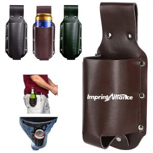 Leather Beer Holster Belt Holder for Cans and Bottles