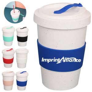 Eco Wheat Fiber Travel Cup with Lid and Silicone Sleeve