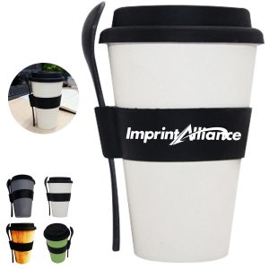 16 oz. Eco Bamboo Fiber Coffee Cup with Lid, Sleeve & Spoon