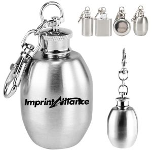 1 oz. Mini Stainless Steel Flask Keychain Set