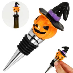 Halloween Pumpkin Wine Stopper with Witch Hat