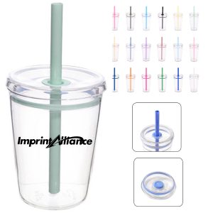 12 oz. Clear Plastic Cup with Colored Straw and Custom Logo
