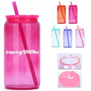 16 oz. Color Transparent Plastic Cup w/ Straw & Custom Logo