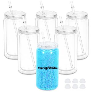 16 oz. Clear Can-Shaped Plastic Cup w/ Straw and Custom Logo