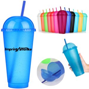24 oz. Colorful Plastic Tumbler w/ Dome Lid & Straw