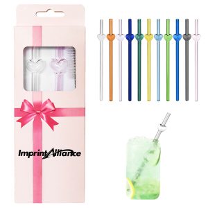 Reusable Heart Glass Straw Gift Set with Cleaning Brush