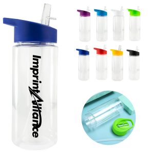 17oz. Plastic Sports Water Bottle w/ Straw Handle Clear