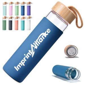 19oz. Glass Water Bottle w/ Lid & Silicone Sleeve & Strap