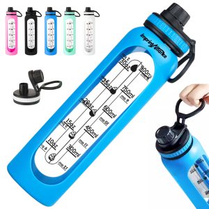 34oz. Borosilicate Glass Sports Bottle with Silicone Sleeve