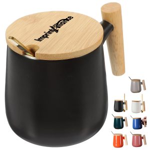 15 oz. Ceramic Coffee Mug with Bamboo Lid and Spoon