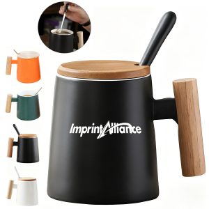 15oz. Ceramic Mug with Wooden Handle Lid and Spoon