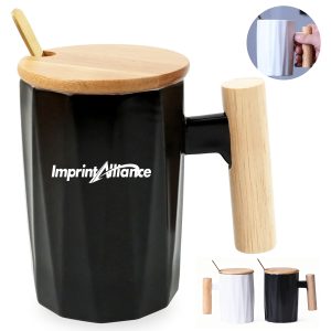 12oz. Ceramic Mug with Wooden Handle Lid and Spoon