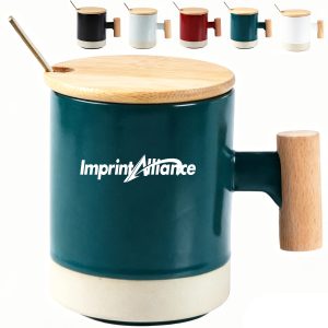 11oz. Two-Tone Ceramic Mug with Bamboo Lid and Spoon