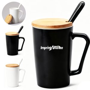 13oz. Ceramic Mug with Bamboo Lid and Spoon
