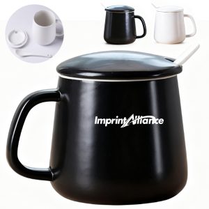 11oz. Ceramic Mug with Lid and Spoon for Office and Home Use