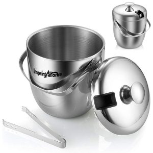 94oz. Stainless Steel Double Wall Ice Bucket w/ Lid $ Tongs