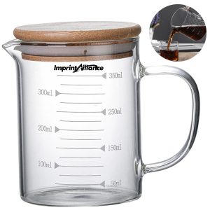 11oz. Glass Measuring Cup w/ Bamboo Lid for Kitchen & Drinks
