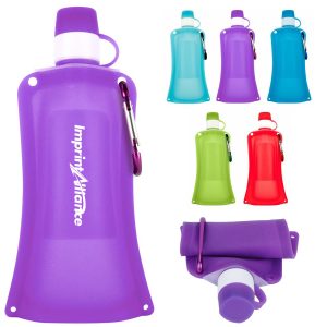 16oz. Silicone Collapsible Water Bottle with Carabiner