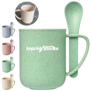 2oz Wheat Straw Cup with Spoon Eco Friendly Reusable Mug