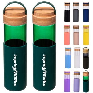 20oz.Glass Bottle w/ Bamboo Lid Silicone Sleeve & Carry Loop