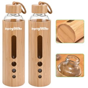 13.5oz. Bamboo Sleeve Glass Bottle w/ Carry Loop & Lid
