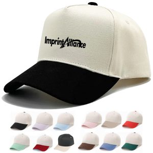 Two Tone Baseball Cap with Color Dot Button Design