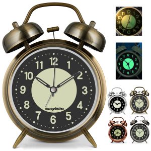 Metal Twin Bell Alarm Clock with Luminous Dial 4-Inch
