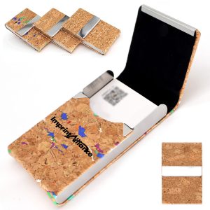 Cork Business Card Holder with Metal Clip