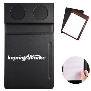 A4 PU Leather Conference Pad w/ Dual Cup Holders & Pen Slot