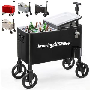 Large Metal Rolling Patio Cooler Cart With Bottle Opener