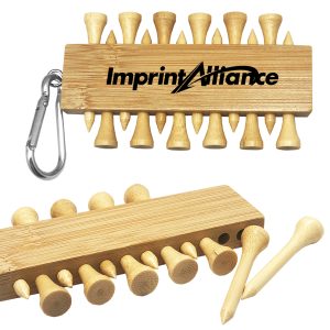 Bamboo Golf Tee Holder Caddy With Carabiner Clip