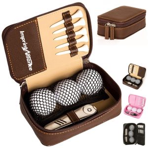 Leather Golf Pouch Multi-Function Tee and Ball Storage Bag