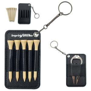 Portable PU Leather Golf Tee Holder Keyring Set