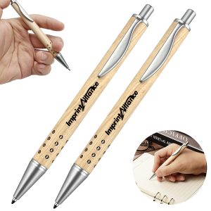 Retractable Bamboo Gel Pen With Chrome Accents