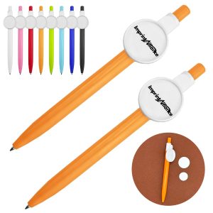 Round Badge Clip Retractable Ballpoint Pen