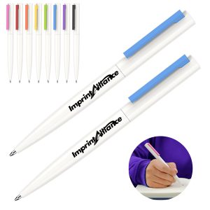 Barrel Retractable Ballpoint Pen With Colored Clip
