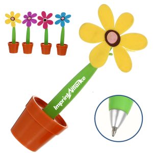 PVC Potted Sunflower Novelty Ballpoint Pen With Stand