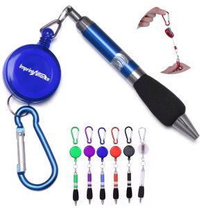 Badge Reel Ballpoint Pen With Carabiner Clip