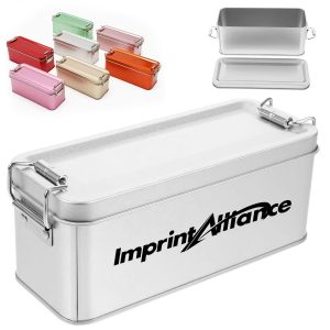 Rectangular Metal Hinged Tin Box with Buckle Latch