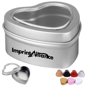 Heart Shaped Metal Tin with Clear Window Lid