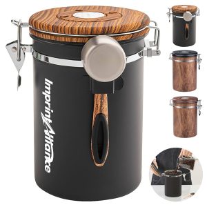 Stainless Steel Airtight Coffee Canister w/ CO2 Valve & Date