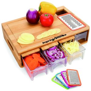 Functional Bamboo Cutting Board with Prep Drawers & Graters