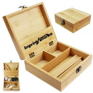 Premium Bamboo Wooden Storage Box w/ Metal Latch & Dividers