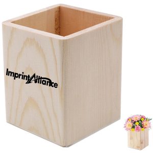 Square Unfinished Solid Wood DIY Pen Holder & Desk Organizer