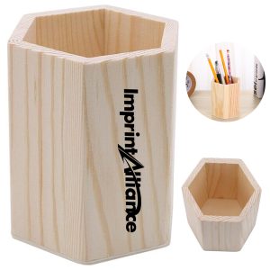 Hexagon Unfinished Solid Wood DIY Pen Holder &Desk Organizer