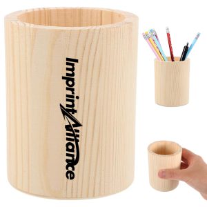 Cylindrical Solid Wood Pen Holder for Desk Organization